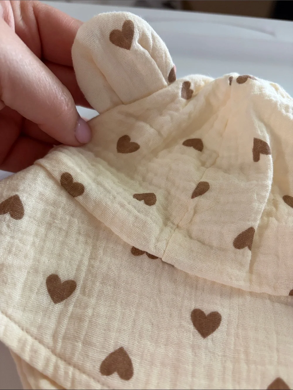 Kids Sun Hat with Brown Heart Print - Cream